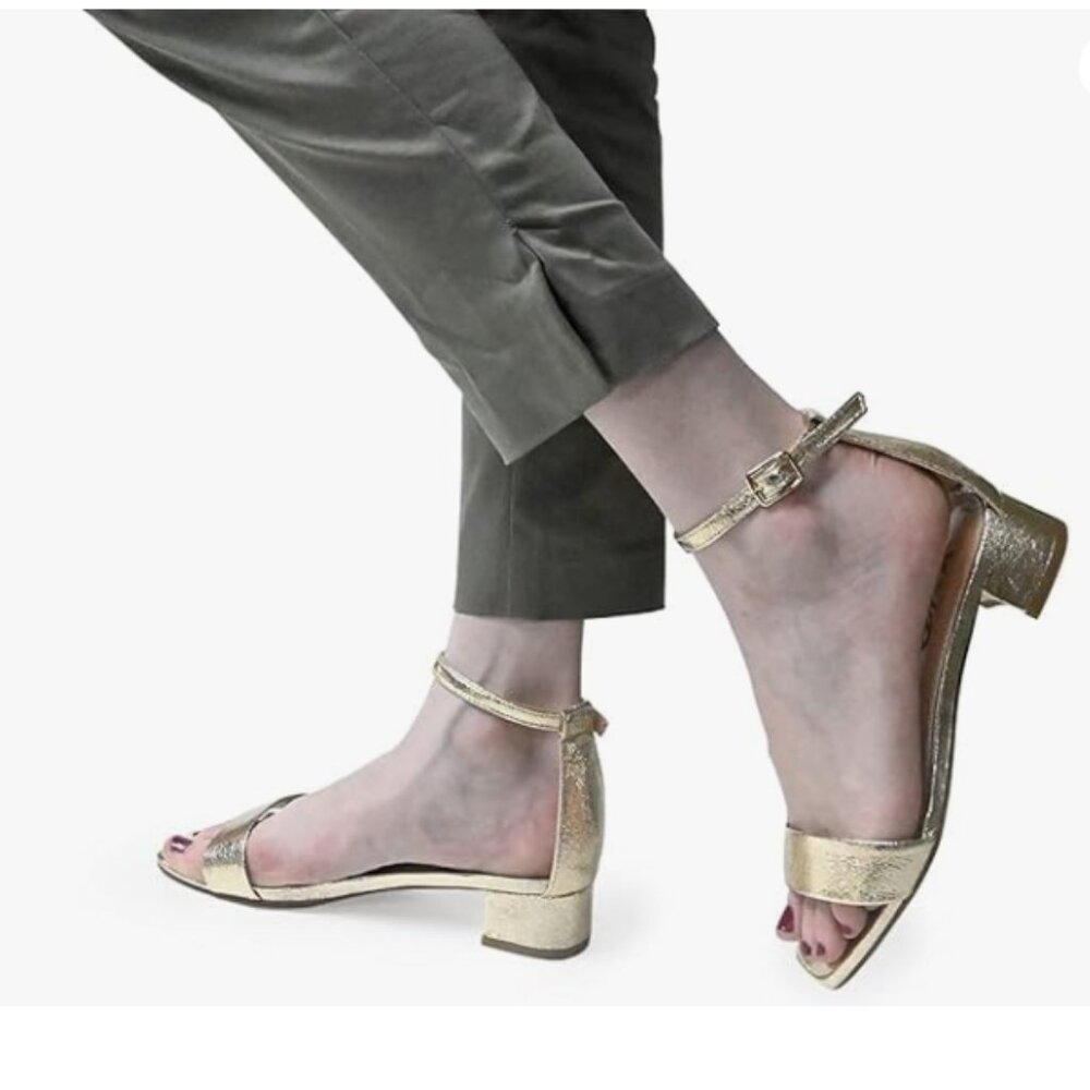XYD Gold Open Toe Ankle Strap Buckled Low Chunky Heel Dress Sandal